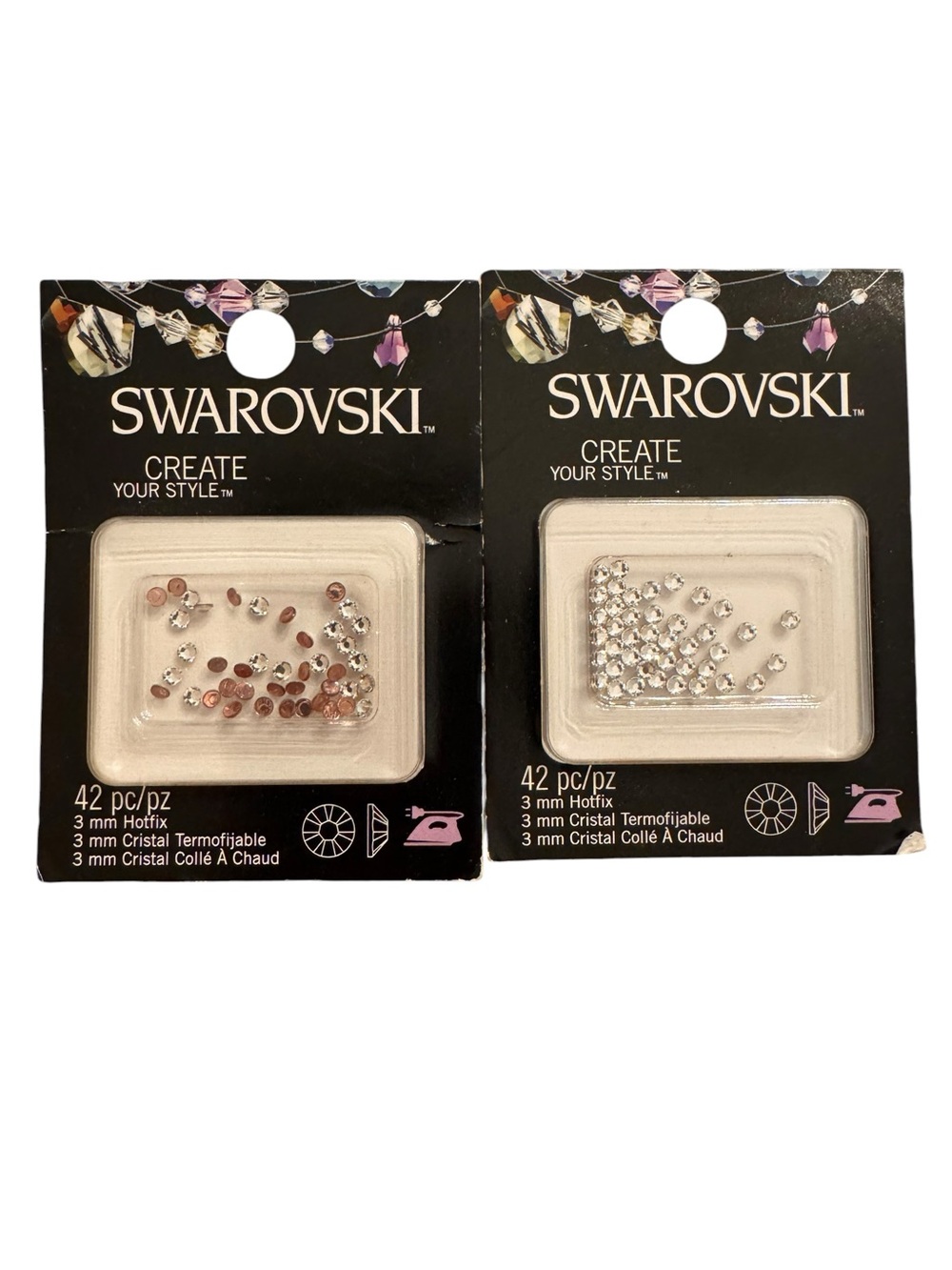 Swarovski 3mm Clear Crystals Hotfix Iron-On Flat Back 2 Packs 84 Pieces NOS
